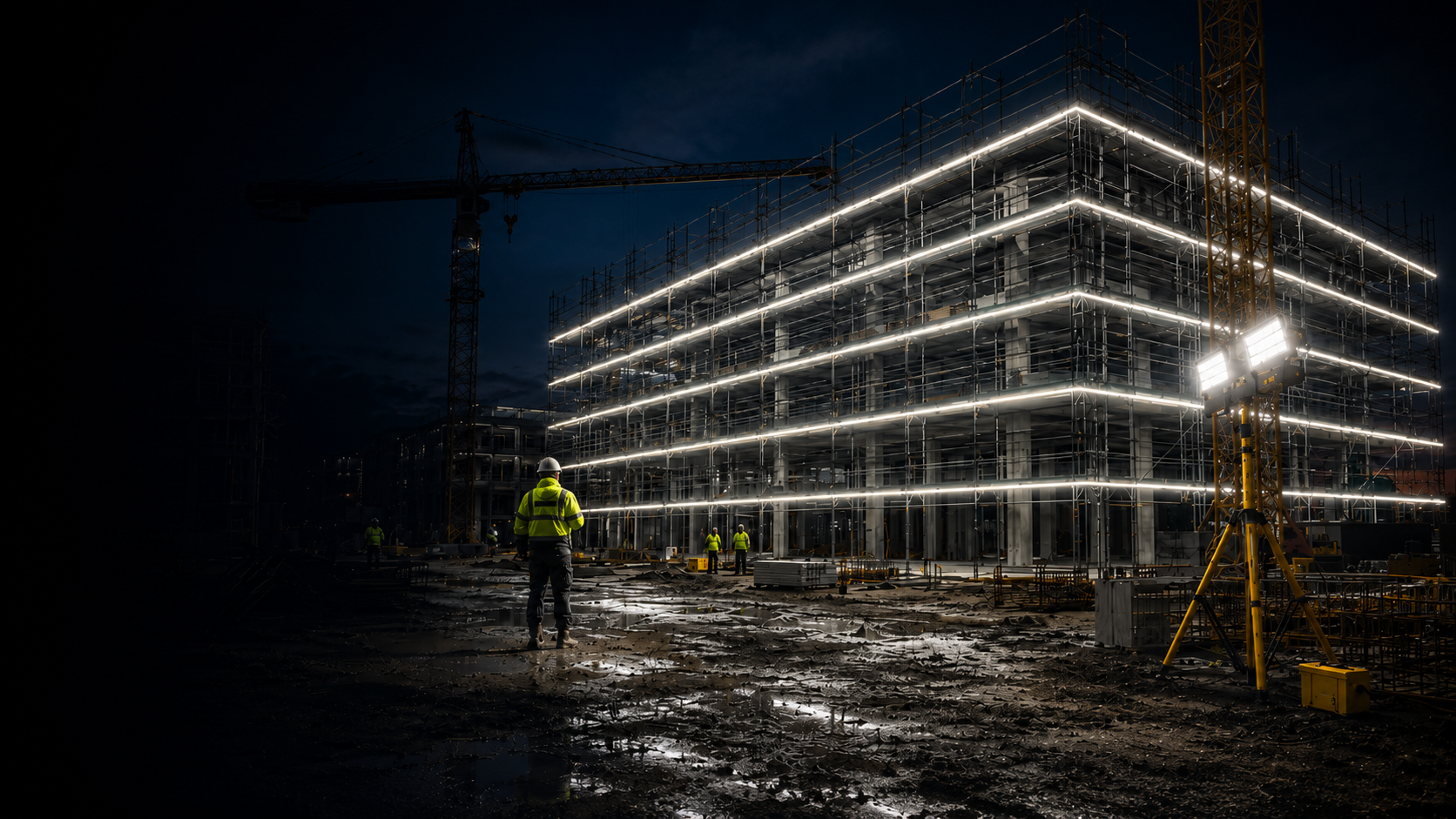 Bouwplaats verlicht met ALRA LED lichtslang